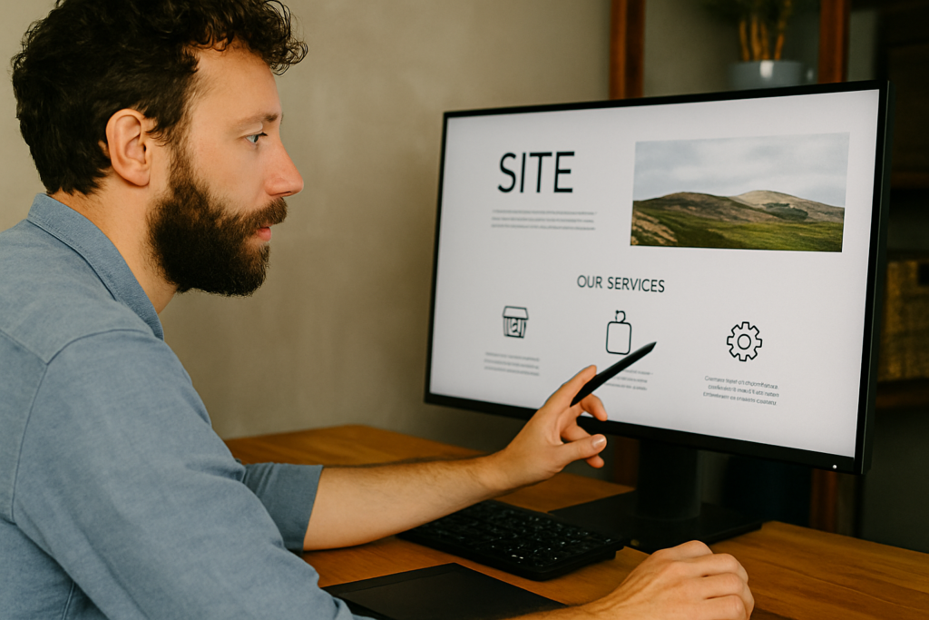 Webdesigner travaillant sur une maquette de site vitrine moderne